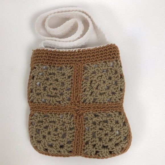 Vintage Y2K Tan Crochet Cottagecore Shoulder Bag Knit Boho Coastal Grandma Purse - Picture 2 of 6